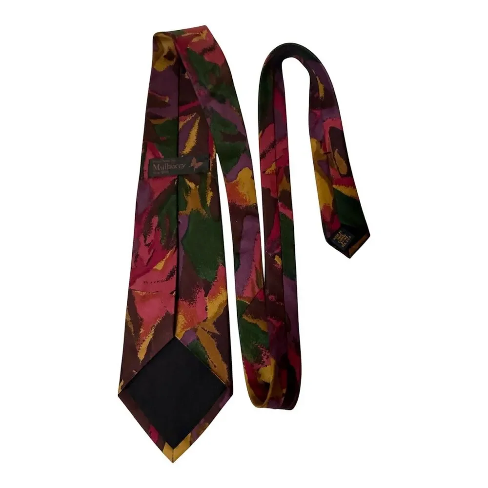 Vintage Mulberry Thai 100% Silk Wide Tie Abstract‎ Floral Hand Sewn USA Made 4